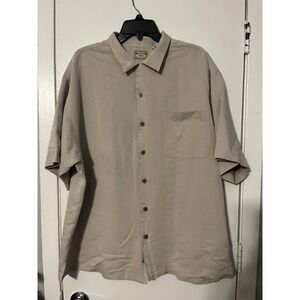 Bungalow Brand Mens XL Beige Textured Short Sleeve Button Down Camp Shirt Rayon